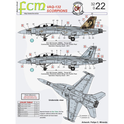 [FCM] Decalque 032-22 EA-18G Growler - VAQ 132 Scorpions Escala 1/32