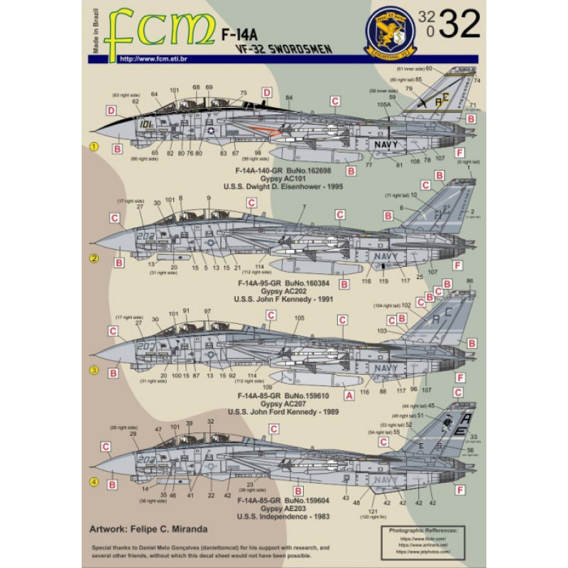 FCM] Decalque 032-32 F-14A VF-32 Swordsmen Escala 1/32