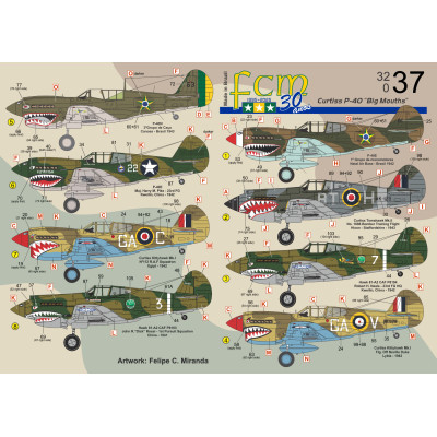 [FCM] Decalque 032-37 Curtiss P-40 "Big Mouths" Escala 1/32
