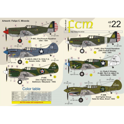 [FCM] Decalque 048-22 P-40C, E, K & M Escala 1/48