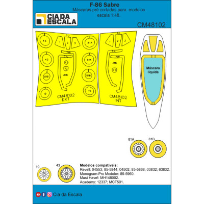 [CIA DA ESCALA] CM48102 Máscara F-86 Sabre Escala 1/48