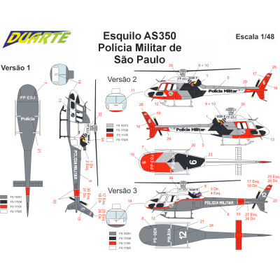 [DUARTE] Decalque Esquilo AS 350 Polícia Militar de São Paulo Escala 1/48