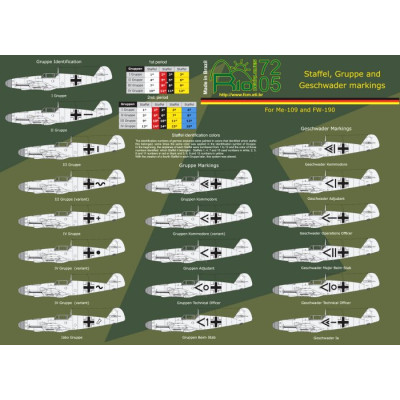 [RIO DECALQUES] Decalque 072-05 Staffel, Gruppe and Geschwader Markings Escala 1/72