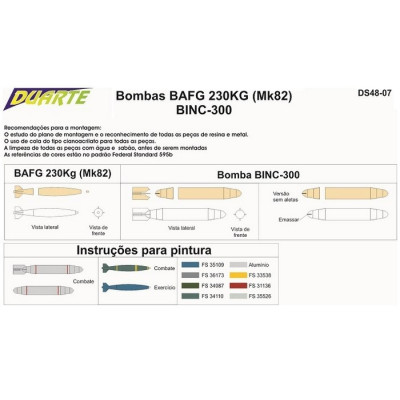 [DUARTE] Set de Bombas BAFG 230KG (Mk 82) BINC-300 Escala 1/48 - Resina